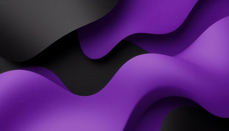 Modern abstract background with smooth flowing purple shapes and curves on a black backdrop. Minimalist design perfect for digital art, wallpapers, presentations and creative projects.の写真素材