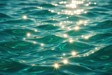 Sunlight reflecting on turquoise water creating bright star shaped sparklesの素材