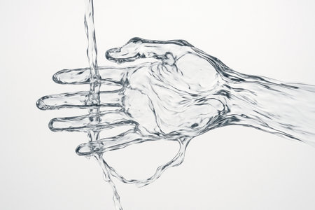 Transparent water shaped like handの写真素材