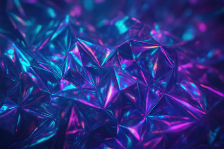 Close up of colorful iridescent foil texture with reflective geometric folds.