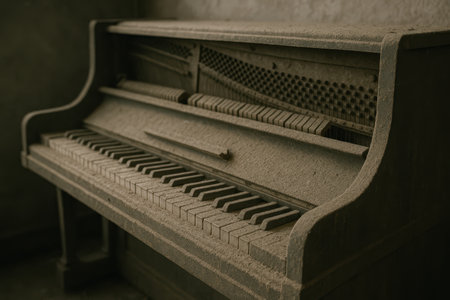 Old piano in black and white. Retro style toned image.の写真素材