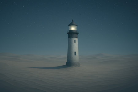 Lighthouse at night. 3d render illustration.の写真素材