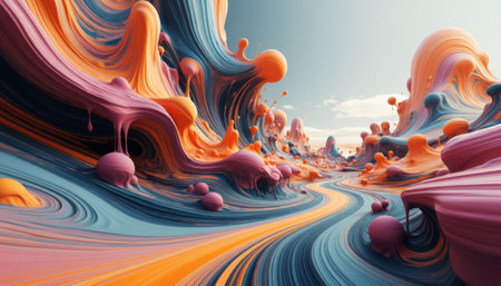 Surreal flowing hills with dripping shapes and soft pastel colors.の素材