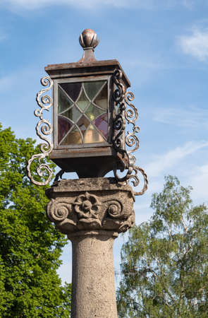 USTER, SWITZERLAND - MAY 7, 2020: An old courtyard lamp-lantern in front of the medieval castle in Usterのeditorial素材