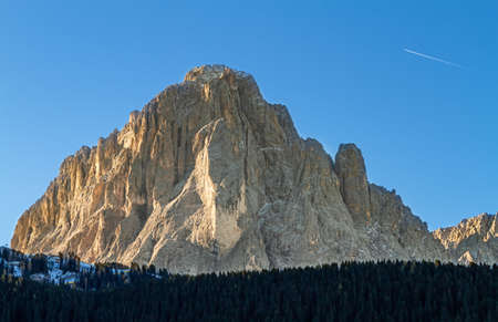 Val Gardena, Italy - October 27, 2014: Dolomites are a mountain range of special geological forms in South Tyrol in northeastern Italy. Known for skiing, rock climbing.の写真素材