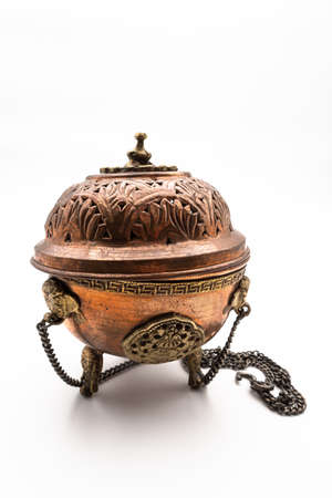 Antique portable brass incense burnerの写真素材