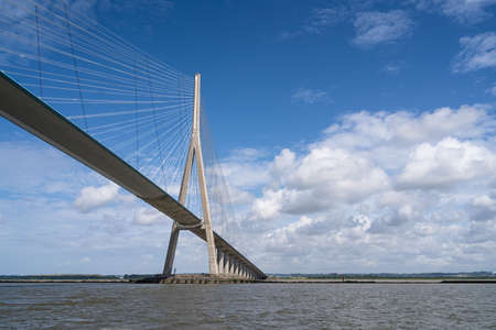 The Pont de Normandie - Normandy Bridge - is a cable-stayed road bridge that spans the river Seine linking Le Havre to Honfleur in Normandyのeditorial素材