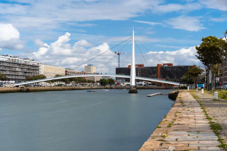 Le Havre, France - August 8, 2021: The town center of Le Havre, Normandy, France with the Footbridge across Commerce Basinのeditorial素材