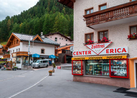 Samnaun, Switzerland - September 28, 2021: Center Erica duty free shop for alcohol drinks in a village of Samnaun, a tax free swiss zoneのeditorial素材