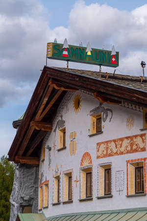 Samnaun, Switzerland - September 28, 2021: Samnaun is a high alpine village and a valley in Engadin, Switzerland. Know as a duty free zone and a famous ski resort.のeditorial素材