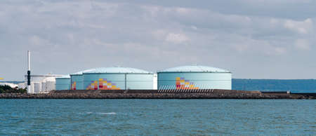 Le Havre, France - August 8, 2021: Tanks and reservoirs for storing fuel and liquids in the port 2000 of Le Havre in Normandyのeditorial素材