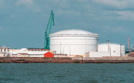Le Havre, France - August 8, 2021: Tanks and reservoirs for storing fuel and liquids in the port 2000 of Le Havre in Normandyのeditorial素材