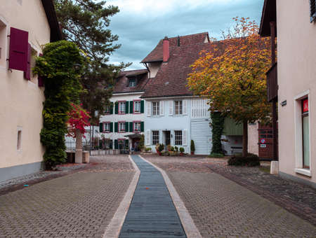 Laufen, Switzerland - October 19, 2021: The old town of the Swiss medieval town of Laufenのeditorial素材