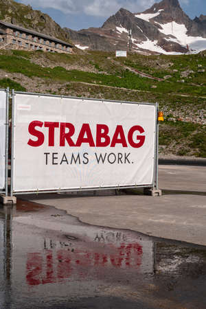 Sustenpass, Switzerland - August 13, 2021: Strabag construction site at Susten mountain pass