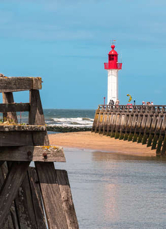 Deauville-Trouville, France - August 6, 2021: Sea Lighthouse on the Atlantic coast at the resort of Deauville-Trouvilleのeditorial素材