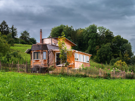 Au ZH, Switzerland - September 15.2022: Old idyllic wooden house in Au above Zurich lakeのeditorial素材