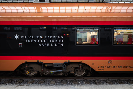 Zurich, Switzerland - October 1, 2022:The Voralpen-Express runs every hour with modern Traverso trains from Lucerne-St. Gallen via Rapperswil to St. Gallen-Lucerne.のeditorial素材