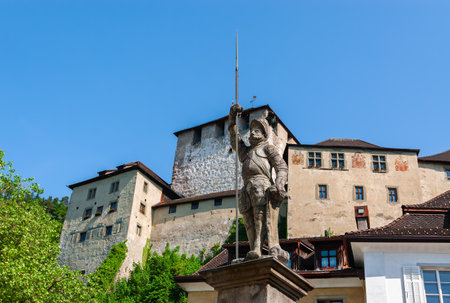 Feldkirch, Austria - May 20, 2022: The Schattenburg is a hilltop castle above the town of Feldkirch in Vorarlberg in Austria and is connected to it by the former town wall.のeditorial素材