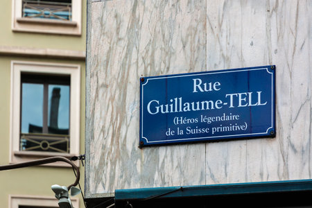 Geneva, Switzerland - June 3, 2022: Rue Guillaume Tell - William Tell Street in Geneva, named after the Swiss legendary heroのeditorial素材