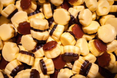 Background image made of jelly candies and sweetsの写真素材