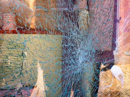 Broken glass with abstract multicolored background