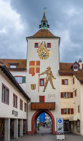 Liestal, Switzerland - May 10, 2023: Town gate of the medieval town of Liestal, the capital of canton Basel Landのeditorial素材