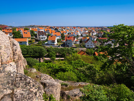 A view at the swedish town of Kungshamn, a locality in the Swedish province of Vastra Gotalands lan and the historical province of Bohuslan on a peninsula on the Swedish west coastの写真素材