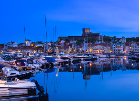 Marstrand, Sweden - May 22, 2023: The port and a view at the castle of a small island and town of Marstrand, located in the municipality of Kungalv in southern Bohuslan, on the west coastのeditorial素材