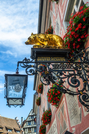 Freiburg im Breisgau, Germany - July 6, 2023: Zum Roten Baren -The Red Bear inn in Freiburg im Breisgau claims to be one of the oldest inns in Germanyのeditorial素材