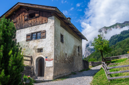 Maienfeld, Switzerland - July 25, 2023: Original house in the village of the film and cartoon character Heidi near Maienfeld in swiss canton of Graubunden -Grisons.のeditorial素材