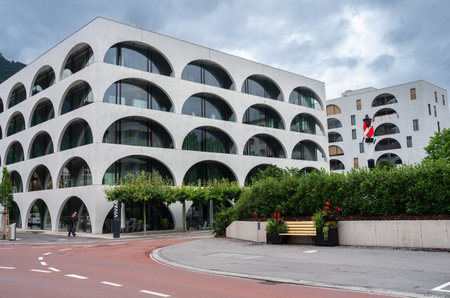 Landquart, Switzerland - July 26, 2023: The headquarters building of OKK, a Swiss insurance company.