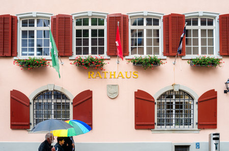 Sargans, Switzerland - July 26, 2023: Municipality - rathaus - in the old town of Sargans, a political municipality and historical town in the Swiss canton of St. Gallenのeditorial素材