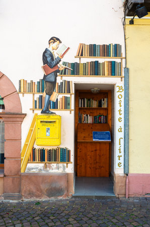 Ribeauville, France - July 5, 2023: Street library - reading booth - for free book sharing in Ribeauville, Alsaceのeditorial素材