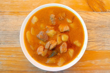 A plate with the traditional bograc goulash, a culinary specialty of Slovenian region Prekmurje and...