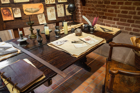 Amboise, France - August 12, 2023: Leonardo da Vinci's working studio in the castle of Le Clos Luce, where he lived for the last three years of his lifeのeditorial素材