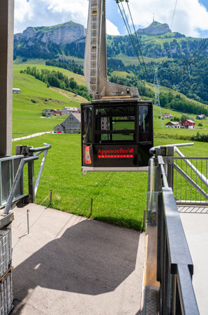 Brulisau, Switzerland - July 4, 2023 - The Hoher Kasten cable car takes you from Brulisau to 1794 meters above sea level in eight minutes, where unique views of six countries await you.のeditorial素材