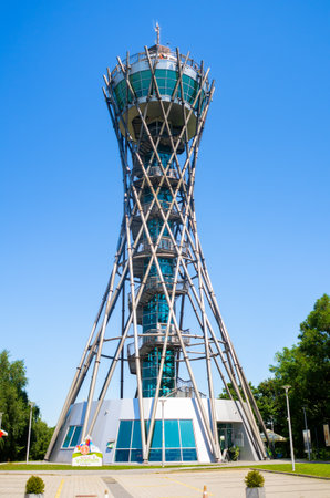 Lendava, Slovenia - July 15, 2023: The Vinarium observation tower in Lendava, Slovenia, offers a view over the Lendava wine regionのeditorial素材