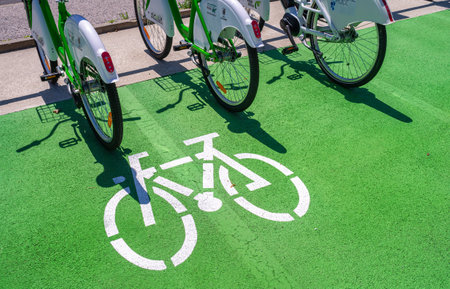 Ljutomer, Slovenia - July 14, 2023: Public service of renting e-bikes in Ljutomerのeditorial素材