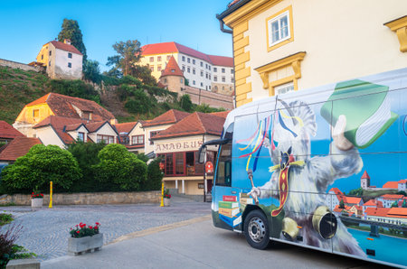 Ormoz, Slovenia - July 14, 2023: Bibliobus is a Ptuj traveling library with 16m bookshelves and 6,000 booksのeditorial素材