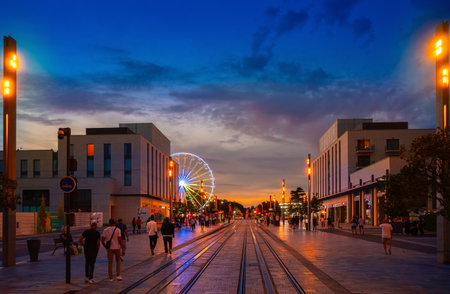 Tours, France - August 13, 2023: Rue Nationale is a long boulevard in the city center of Tours, on both sides of which there are countless shops.のeditorial素材