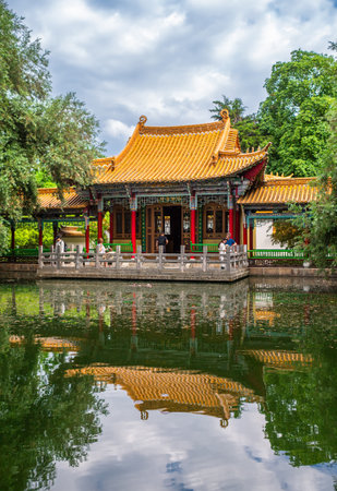 Zurich, Switzerland - July 2, 2023: The China Garden, right on the lake at the Zurichhorn, is a gift from the Chinese twin city of Kunming.のeditorial素材