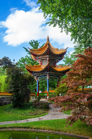 Zurich, Switzerland - July 2, 2023: The China Garden, right on the lake at the Zurichhorn, is a gift from the Chinese twin city of Kunming.のeditorial素材