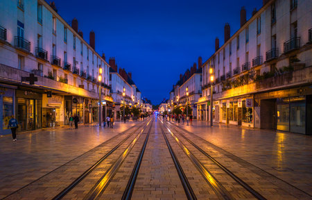 Tours, France - August 13, 2023: Rue Nationale is a long boulevard in the city center of Tours, on both sides of which there are countless shops.のeditorial素材