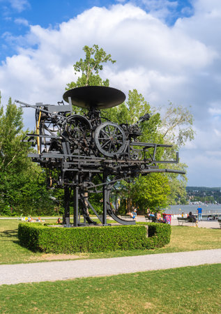 Zurich, Switzerland - July 7, 2023: In 1964 Jean Tinguely created the large kinetic sculpture Eureka made of iron rods, steel wheels, metal pans and pipes for the national exhibition in Lausanne.のeditorial素材