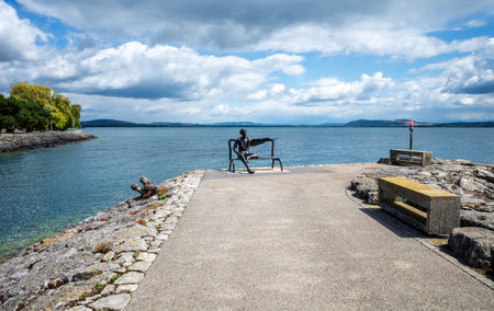 Neuchatel, Switzerland - August 7, 2023: Artistic sculpture of Victor Gulschenko named Transformation on loan to the city of Neuchatelのeditorial素材
