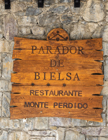 Bielsa, Spain - October 11, 2023: The Parador de Bielsa hostel and lodge lies on the foot of Monte Perdido and is in the natural surroundings of the Pyrenees in Huesca.のeditorial素材