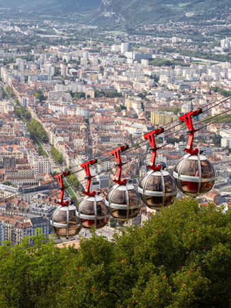 Grenoble, France - October 1, 2023: Scenic aerial view of Grenoble city, Auvergne-Rhone-Alpes...
