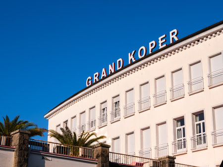 Koper, Slovenia - November 8, 2023: The Hotel Grand Koper lies directly on the sea in the Old Town of Koper.のeditorial素材