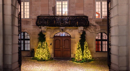 Zurich, Switzerland - November 23, 2023: Restaurant Zunfthaus zur Meisen at Munsterhof square in Zurich in Christmas timeのeditorial素材