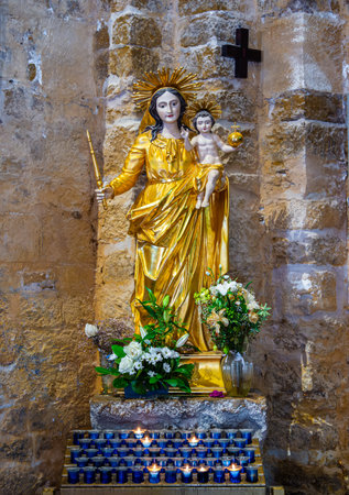 Saintes Maries de la Mer, France - October 3, 2023: The statue of the holy Mary with Jesus - Notre Dame de la Mer - Our lady of the seaのeditorial素材